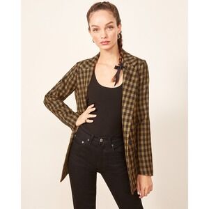 Reformation Lazer Blazer Caddy Mustard Black Plaid Jacket XS